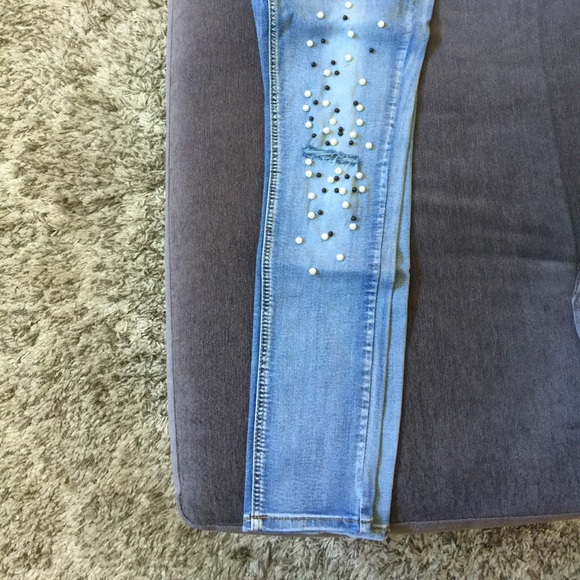 beaded trim washed skinny denim jean - Picture 7 of 8